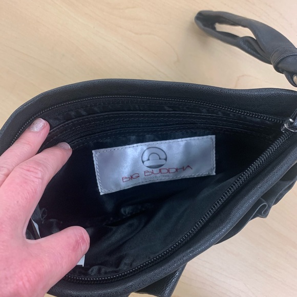 Big Buddha flower detail black pebbled clutch - Picture 3 of 3